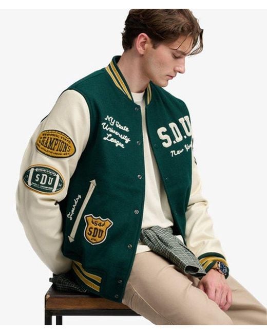 Superdry Green & Co Vintage Patched Varsity Jacket for men