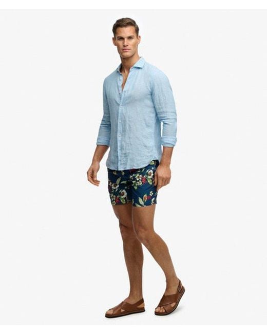 Superdry Blue & Co Hawaiian Print 16-inch Swim Shorts for men