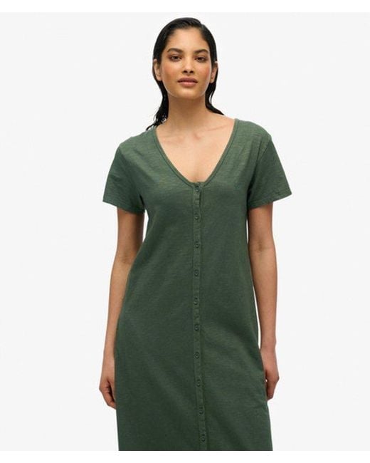 Superdry Green & Co Short Sleeve Button Through Jersey Midi Dress