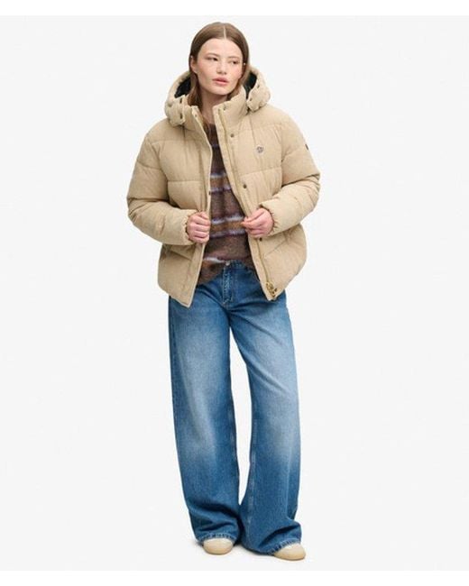 Superdry Natural & Co Premium Hooded Cord Puffer Jacket