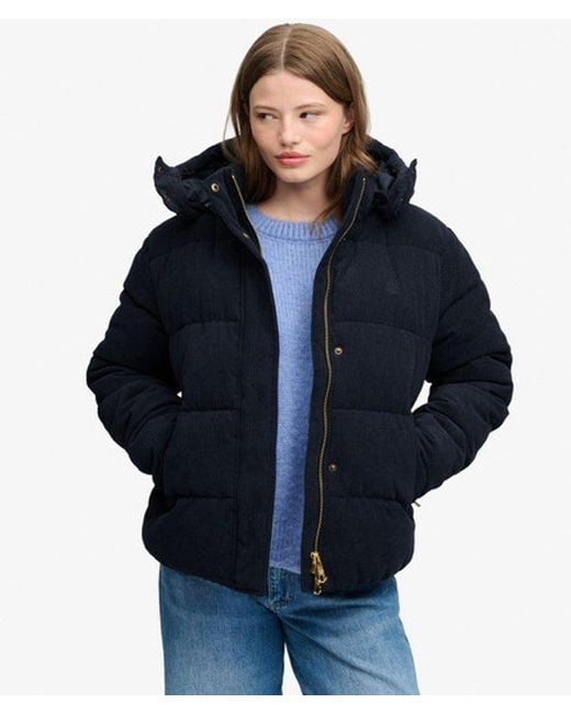 Superdry Blue & Co Premium Hooded Cord Puffer Jacket