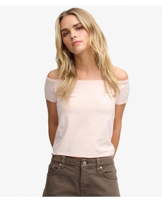 Superdry Natural Bardot Short Sleeve Off Shoulder Top