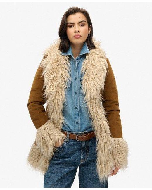 Superdry Blue Faux Fur Lined Afghan Coat