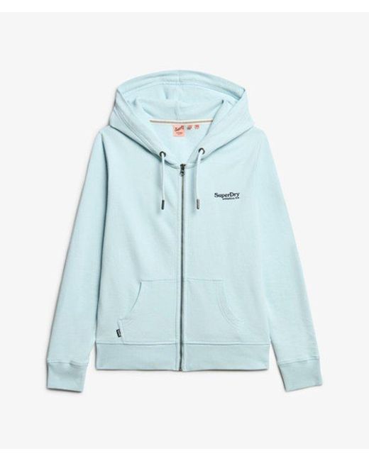 Superdry Blue Essential Logo Half Brushed Zip Hoodie