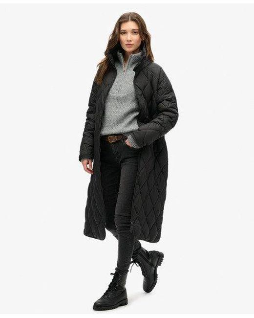 Superdry Black Superlong Quilted Liner Coat