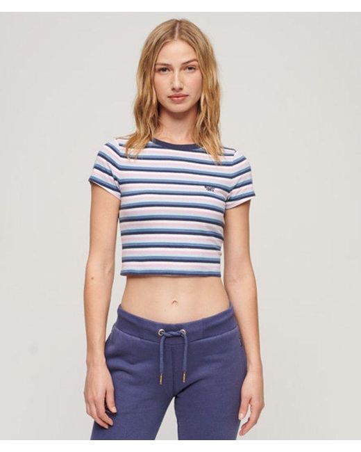 Superdry Blue Vintage Stripe Crop T-shirt White/