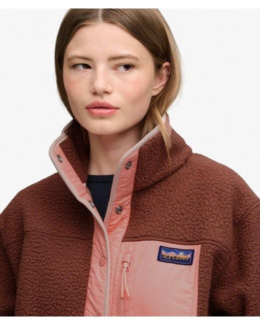 Superdry Brown Colour Block Fleece Jacket