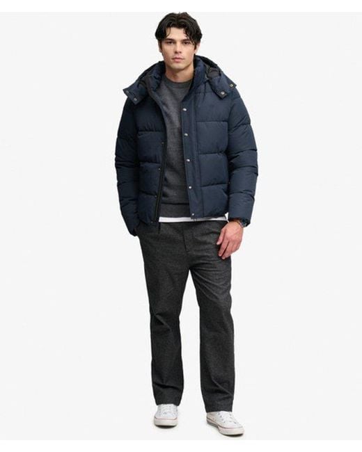 Superdry Blue Premium Hooded Puffer Jacket for men
