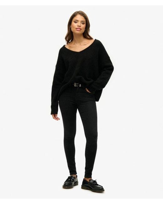 Superdry Black Oversized V Neck Jumper
