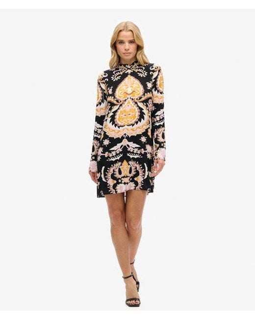 Superdry Metallic & Co Long Sleeve Printed Mini Dress