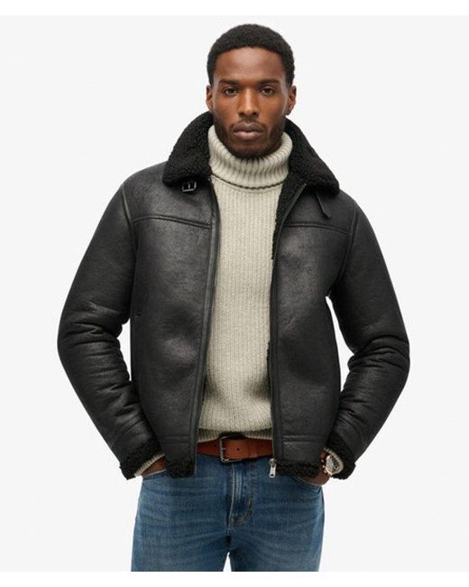 Superdry Black & Co Faux Shearling Aviator Jacket for men