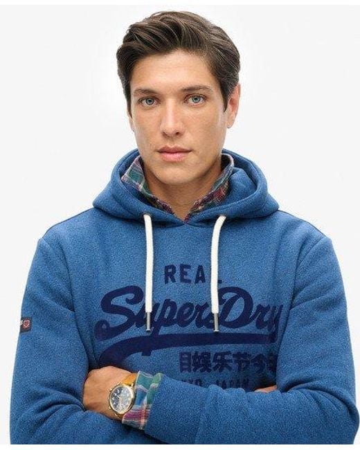 Superdry Blue Classic Tonal Vintage Logo Hoodie for men