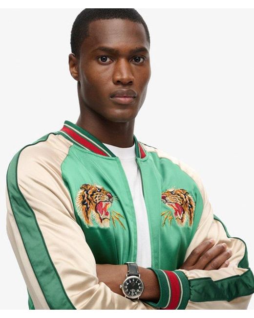 Superdry Green Sukajan Embroidered Bomber Jacket for men