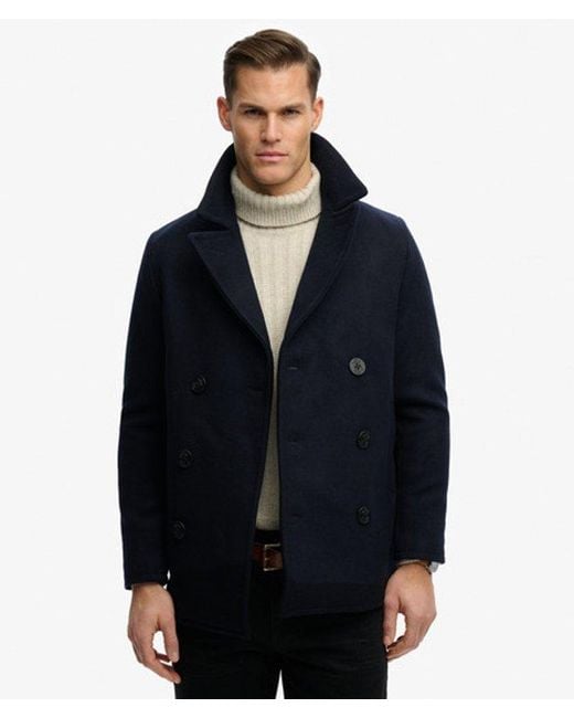 Superdry Blue & Co The Merchant Store - Wool Blend Pea Coat for men