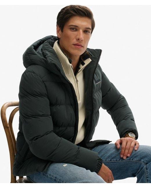 Superdry Green Hooded Microfibre Sport Puffer Jacket for men