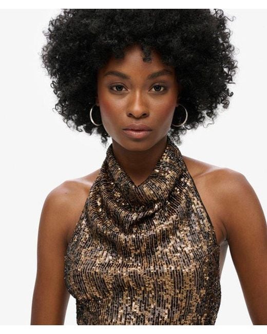 Superdry Black Cowl Halter Neck Sequin Top