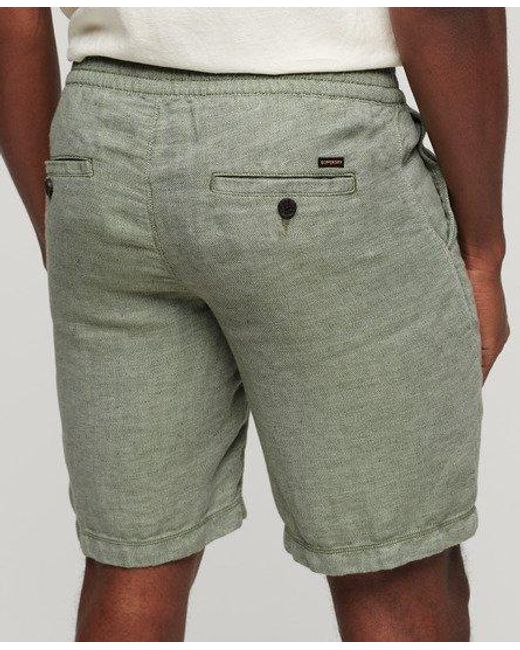 Superdry Green Drawstring Linen Shorts for men