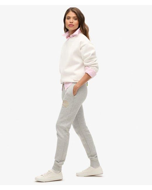 Superdry White Luxe Metallic Logo Slim Joggers