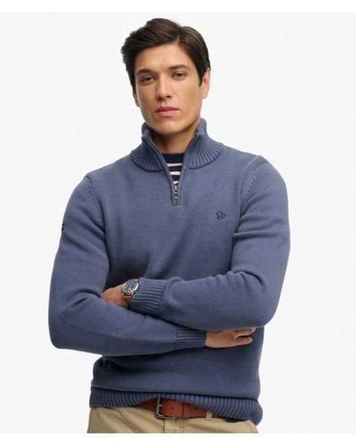 Superdry Blue & Co Cotton Half Zip Knit Jumper for men