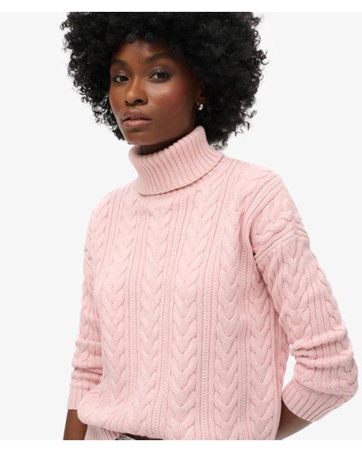 Superdry Pink & Co Drop Shoulder Cable Roll Neck Jumper