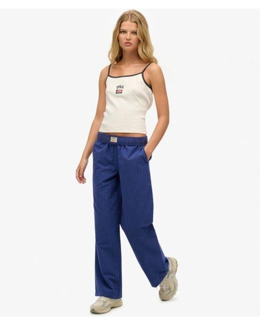 Superdry Blue Organic Cotton Stripe Elasticated Trousers
