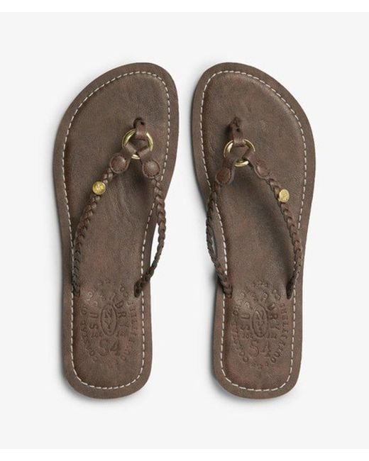 Superdry Brown & Co Faux Leather Braided Flip Flops