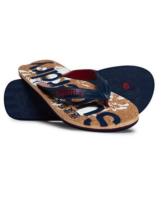 Superdry Blue Printed Cork Flip Flops Darkest/Optic Hibiscus for men