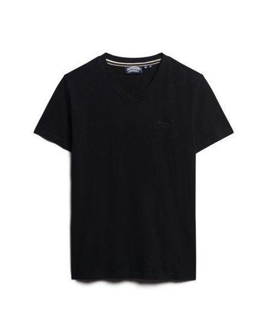 Superdry Black Organic Cotton Embroidered Logo V Neck T-shirt for men