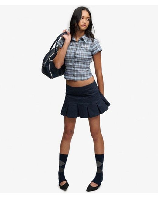Superdry Blue Bench X & Co Bench Logo Pleated Peached Mini Skirt