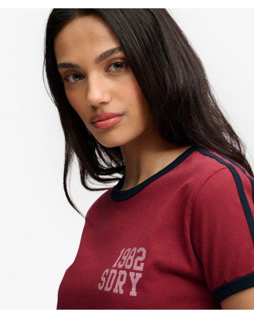 Superdry Red Athletic Essentials Side Stripe T-Shirt