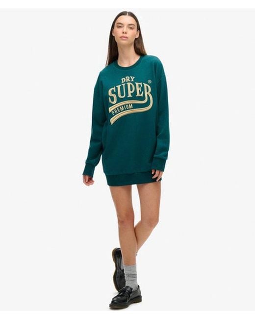 Superdry Blue Luxe Metallic Logo Sweat Dress