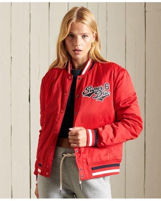 Superdry Synthetic Varsity Bomber Jacket in Red - Lyst