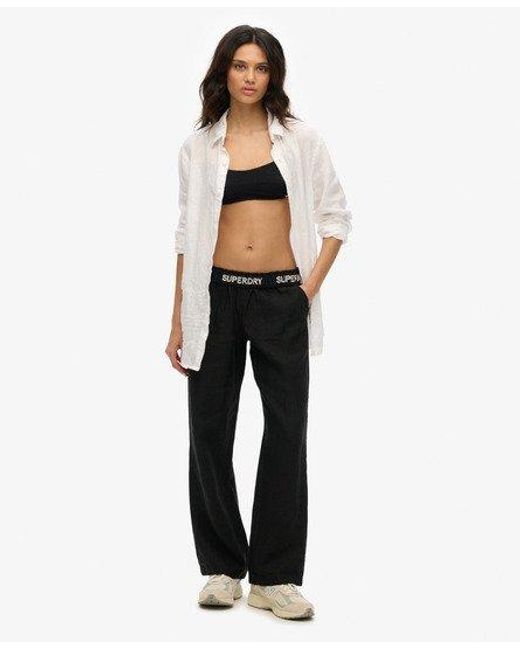 Superdry Linnen Broek Met Trekkoord in het White