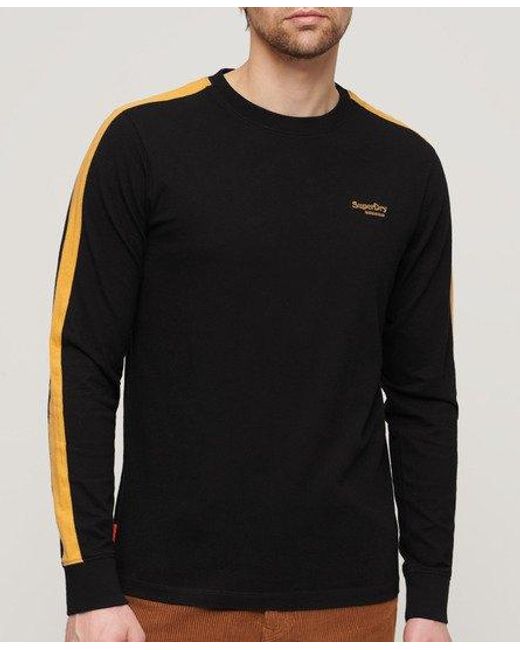 Superdry Black Classic Essential Logo Retro Stripe Long Sleeve Top for men
