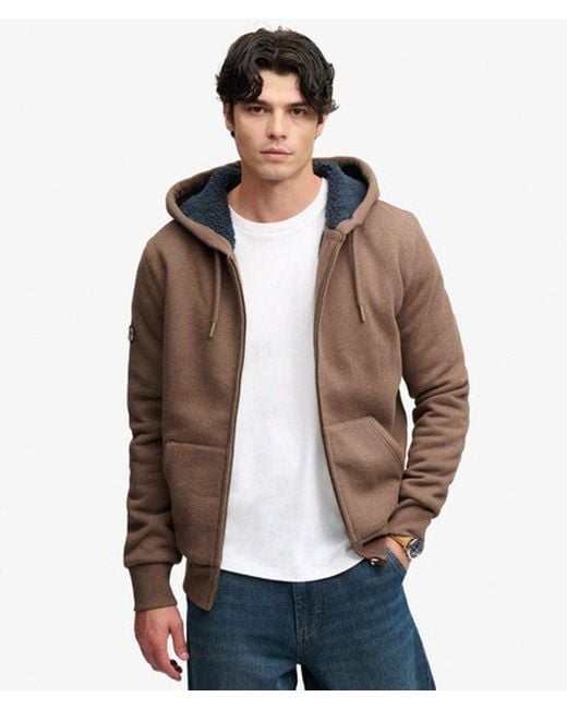 Superdry Brown & Co Borg Lined Zip Hoodie for men