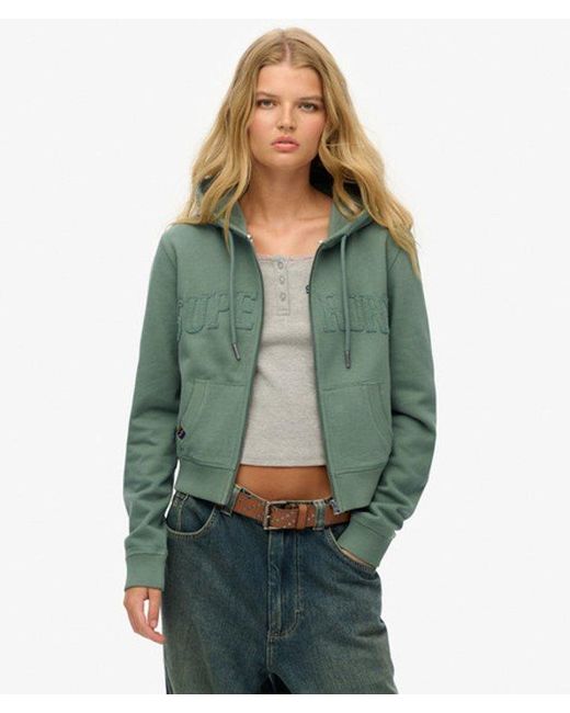 Superdry Green & Co Athletic Essentials Tonal Cropped Zip Hoodie