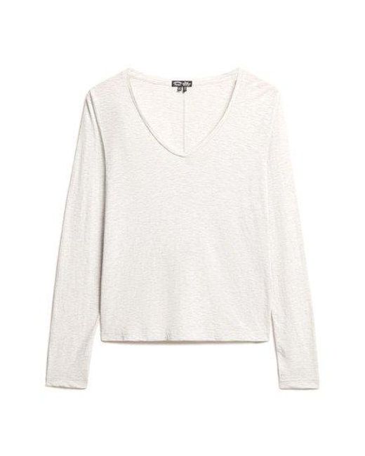 Superdry White Long Sleeve V Neck Jersey Top