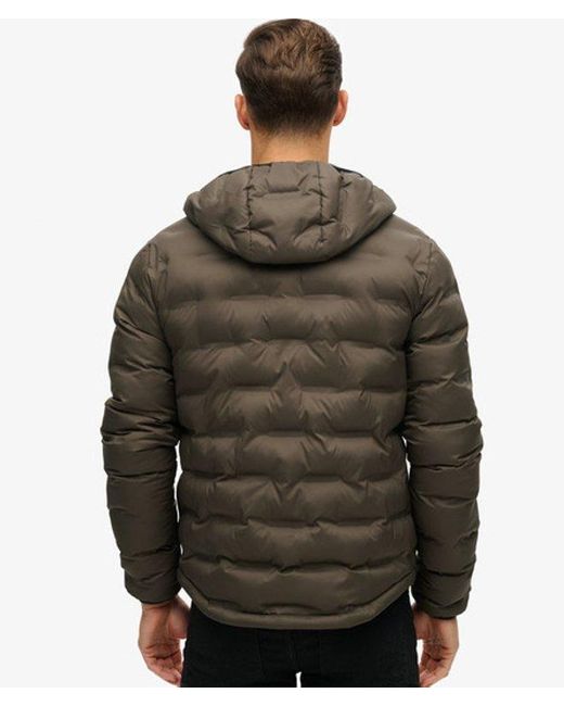 Superdry Black Hooded Quilted Puffer Coat for men