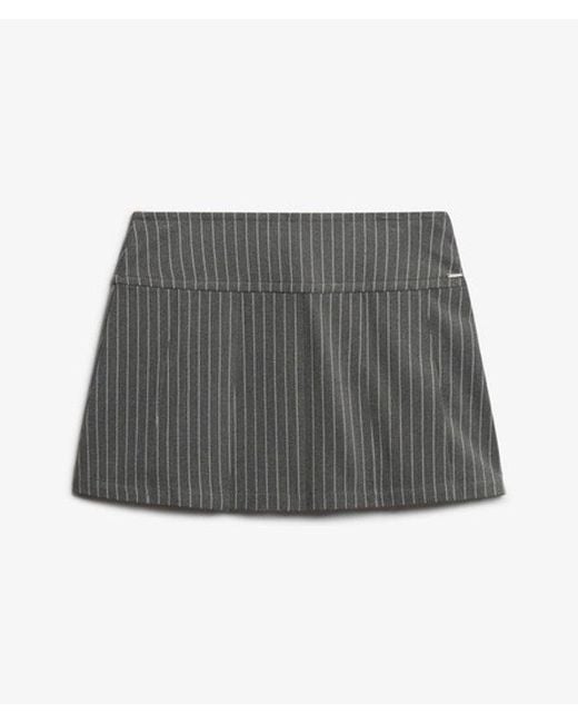 Superdry Blue Pinstripe Pleat Mini Skirt