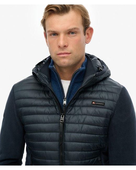 Superdry Blue Hooded Storm Fleece Hybrid Jacket for men