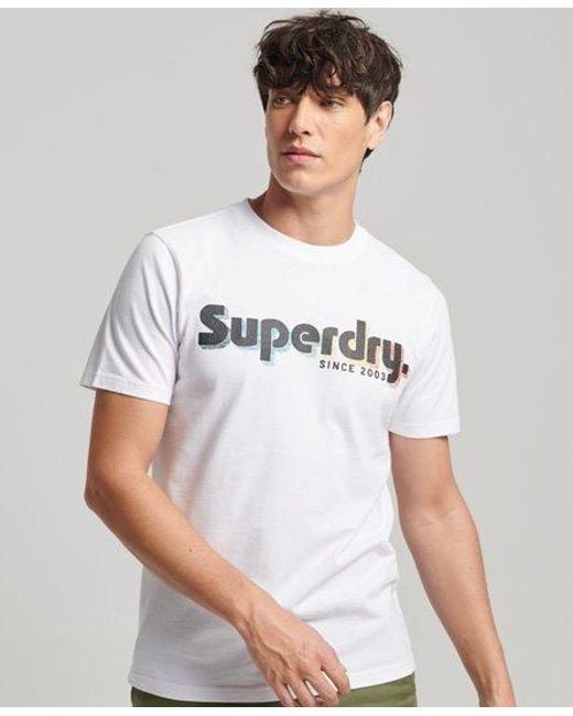 Superdry White Terrain Logo Print Relaxed Fit T-shirt for men