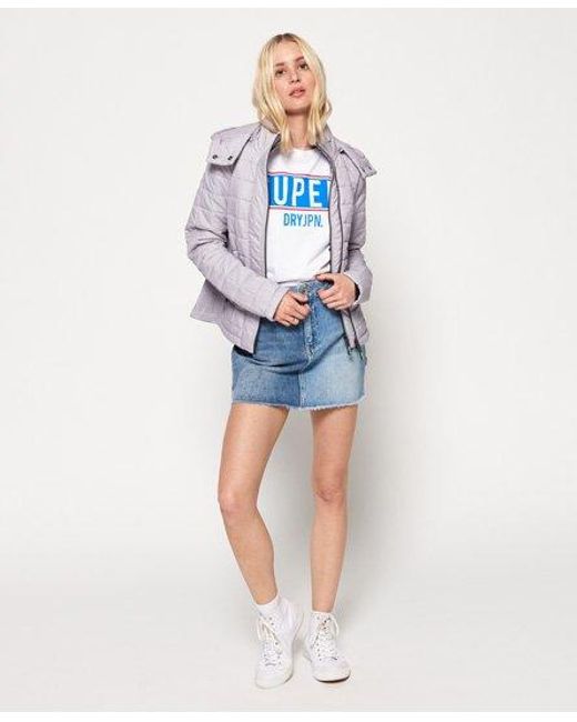 Superdry Blue Hooded Box Quilt Fuji Jacket Cloud Marl