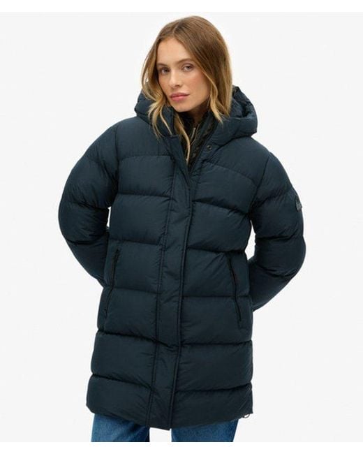 Superdry Blue & Co Hooded Sports Puffer Mid Length Jacket