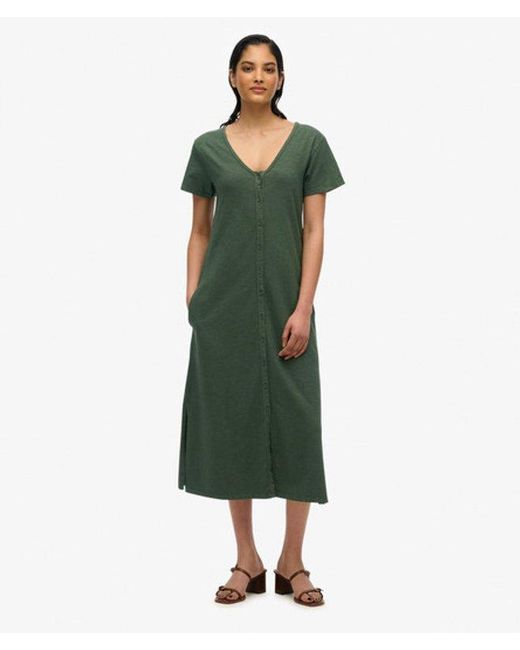 Superdry Green & Co Short Sleeve Button Through Jersey Midi Dress