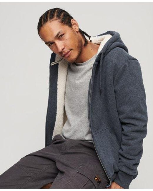 Superdry Gray Essential Borg Lined Zip Hoodie for men