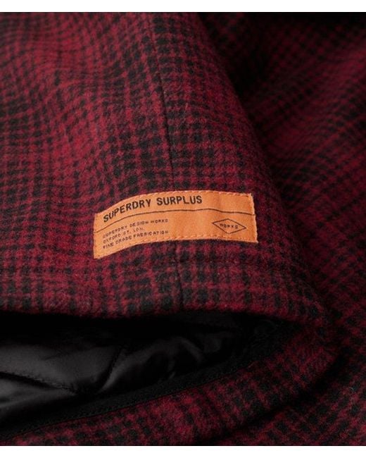 Superdry Red & Co Surplus Wool Check Zip Through Overshirt for men