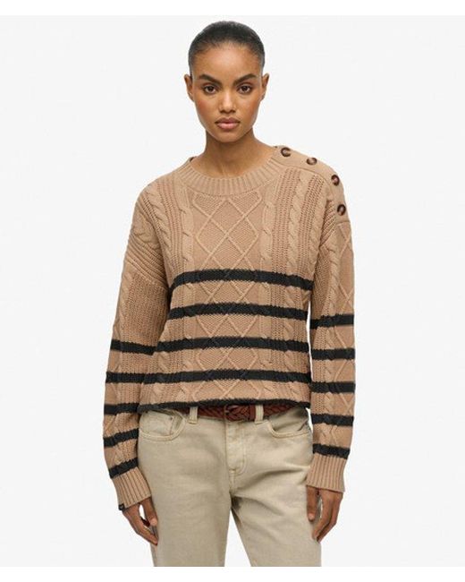 Superdry Brown & Co Cable Crew Neck Jumper