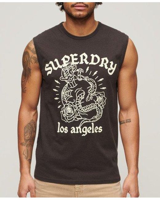 Superdry Black Tattoo Graphic Tank Top for men