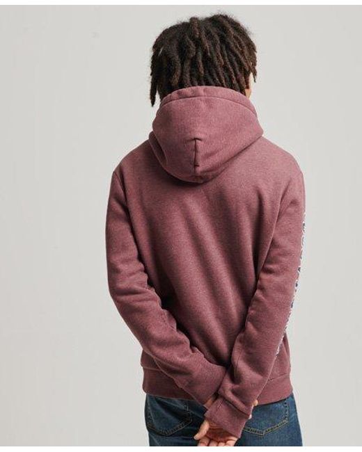 Superdry Red Vintage Script Style College Hoodie Port Marl for men