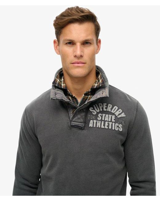 Superdry Gray & Co Classic Embroidered Logo Vintage Athletic Henley Jumper for men